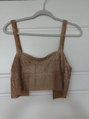 Gold Metallic Mesh Crop Tank Top